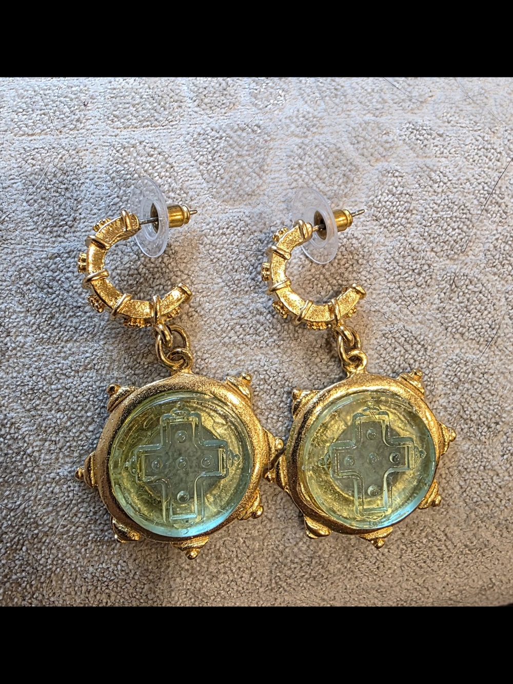 Gold-Tone Drop Earrings with Venetian Glass Cross Medallions